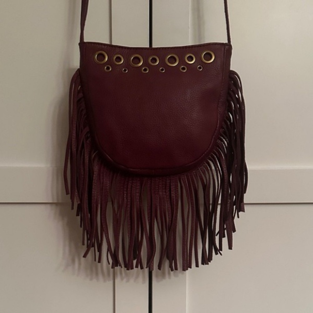 Fringe Burgundy Shoulder Bag